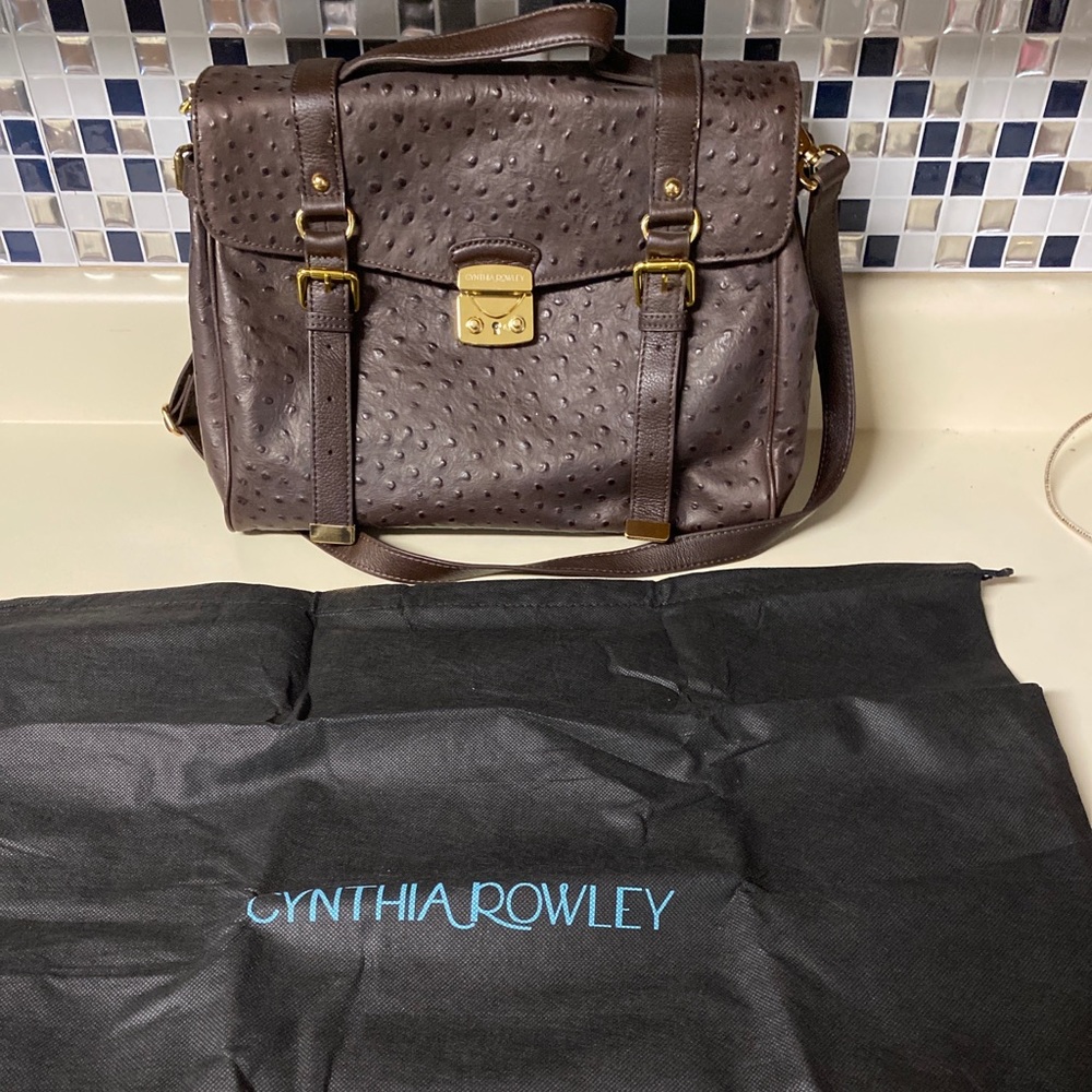 CYNTHIA ROWLEY SATCHEL OSTRICH EMBOSSED LEATHER